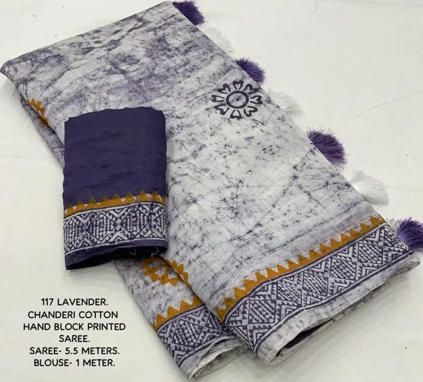 Lavender_Hand_Block_Printed_Chanderi_Cotton_Saree