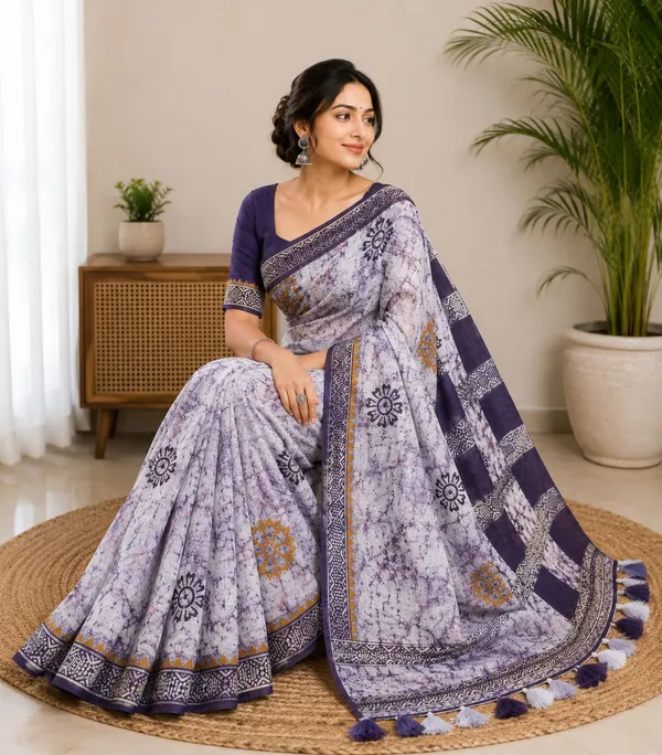 Lavender_Hand_Block_Printed_Chanderi_Cotton_Saree