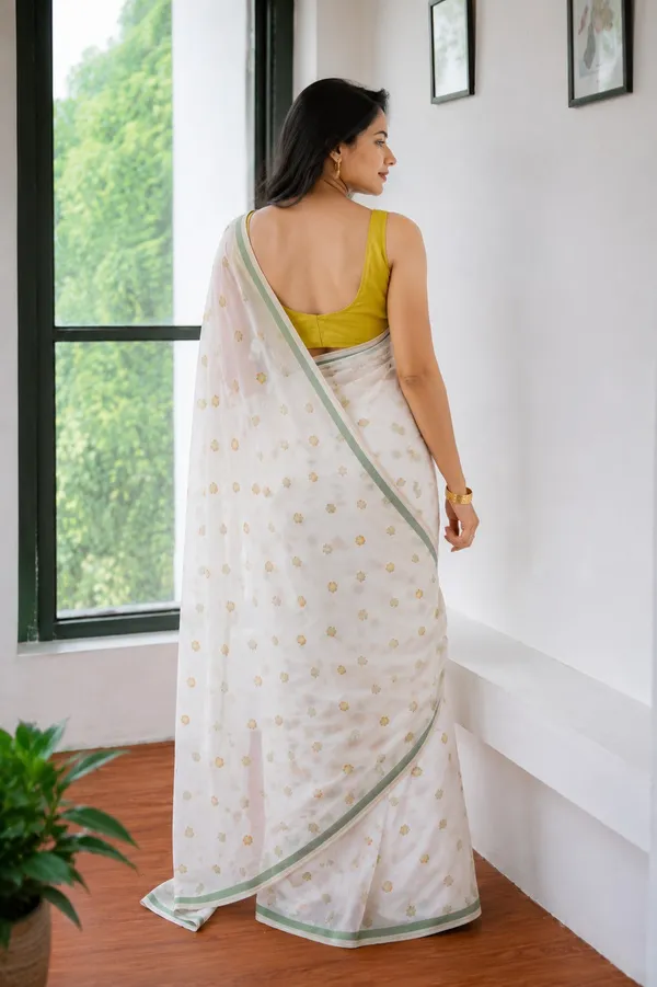 Off_White_Floral_Embroidered_Saree_With_Olive_Green_Border
