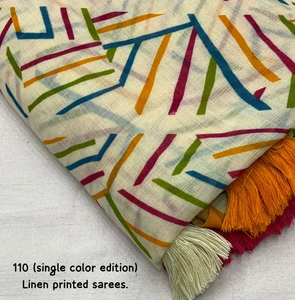 Abstract_Geometric_Print_Saree_With_Striped_Blouse