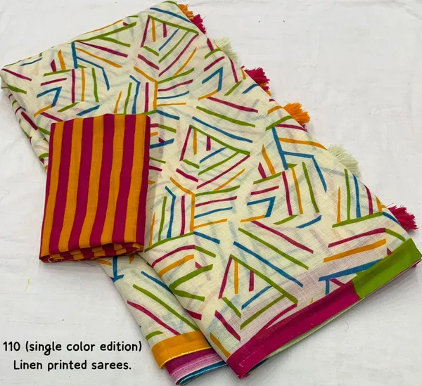 Abstract_Geometric_Print_Saree_With_Striped_Blouse