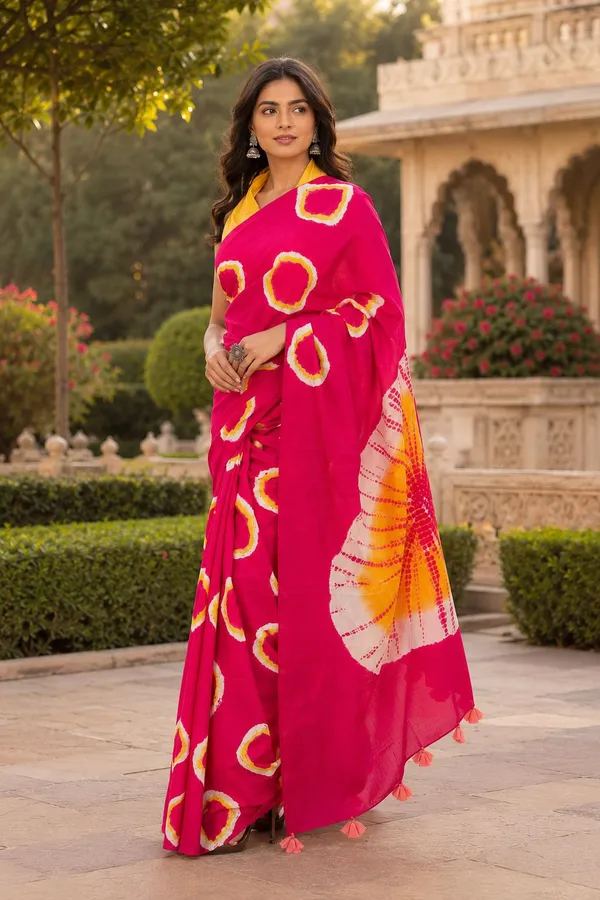 Vibrant_Fuchsia_Tie_Dye_Saree_With_Yellow_Accents