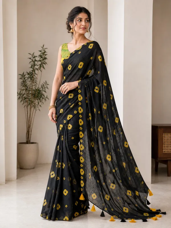 Black_And_Yellow_Bandhani_Inspired_Saree