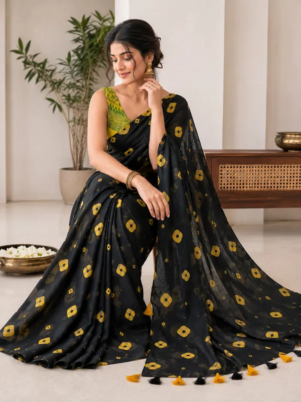 Black_And_Yellow_Bandhani_Inspired_Saree