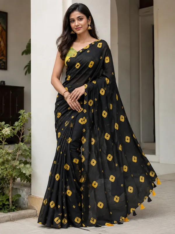 Black_And_Yellow_Bandhani_Inspired_Saree