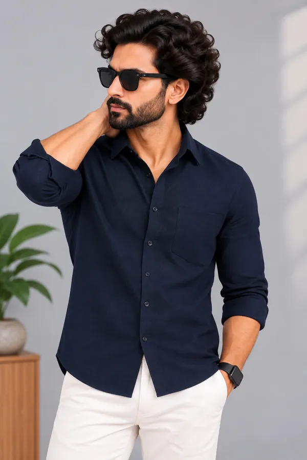 Blue_Solid_Collared_Shirt_For_Men