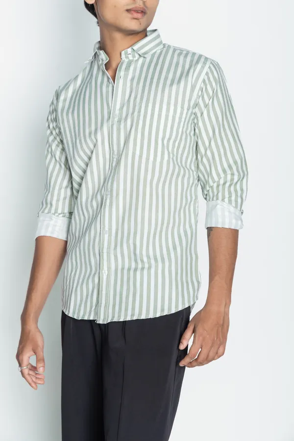 Green_And_White_Striped_Regular_Fit_Shirt_For_Men
