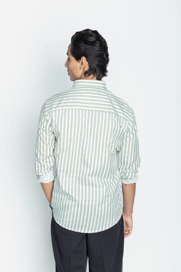Green_And_White_Striped_Regular_Fit_Shirt_For_Men