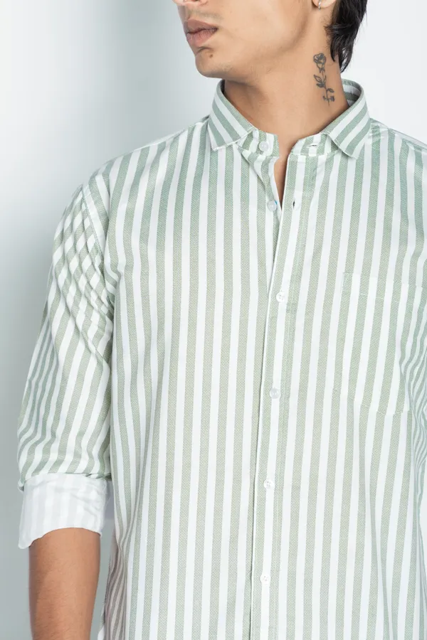 Green_And_White_Striped_Regular_Fit_Shirt_For_Men