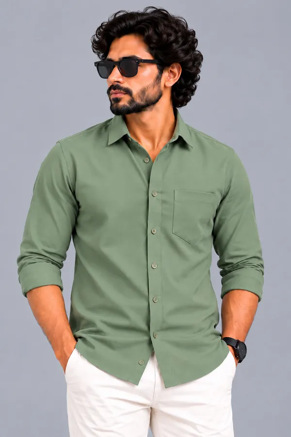 Green_Solid_Casual_Shirt_For_Men
