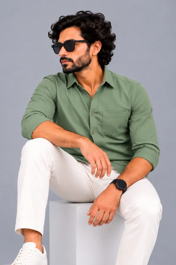 Green_Solid_Casual_Shirt_For_Men