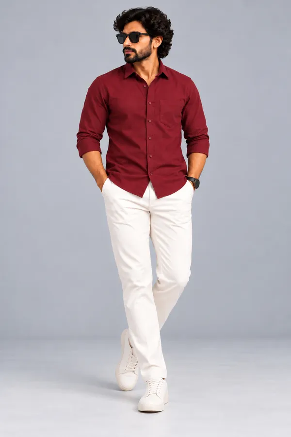 Maroon_Textured_Regular_Fit_Shirt_For_Men