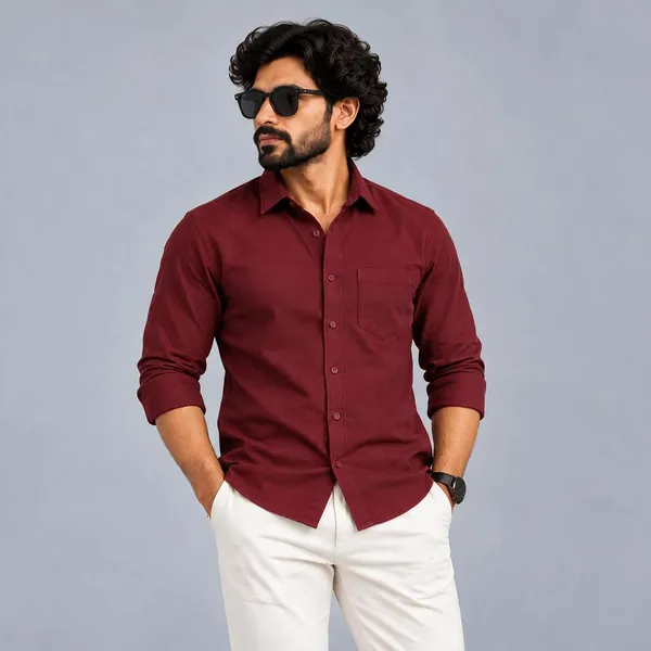 Maroon_Textured_Regular_Fit_Shirt_For_Men