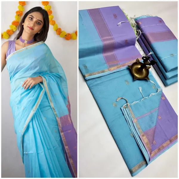 Kancheepuram_Light_Weight_Very_Soft_Little_Border_Saree_With_Running_Blouse