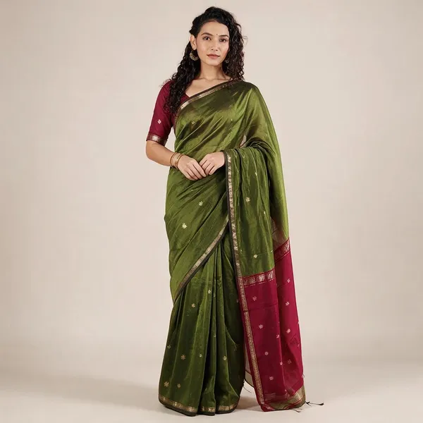 Kancheepuram_Light_Weight_Very_Soft_Little_Border_Saree_With_Running_Blouse
