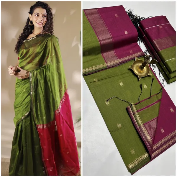 Kancheepuram_Light_Weight_Very_Soft_Little_Border_Saree_With_Running_Blouse