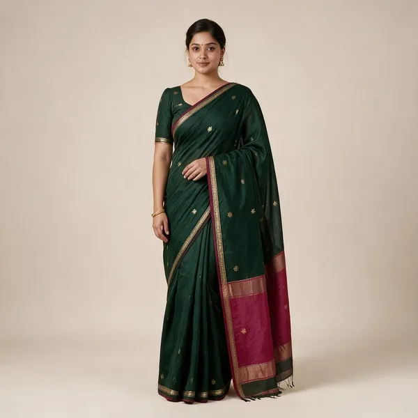Kancheepuram_Light_Weight_Very_Soft_Little_Border_Saree_With_Running_Blouse