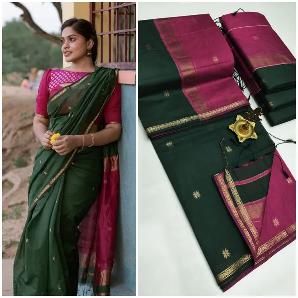 Kancheepuram_Light_Weight_Very_Soft_Little_Border_Saree_With_Running_Blouse