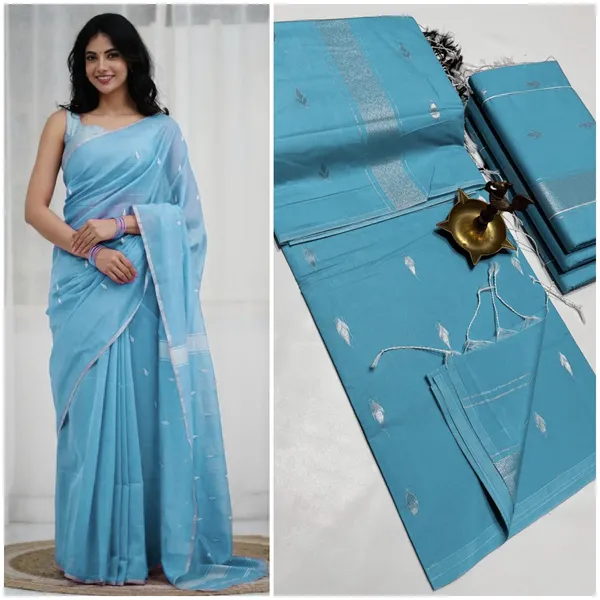 Kancheepuram_Light_Weight_Very_Soft_Little_Border_Saree_With_Running_Blouse