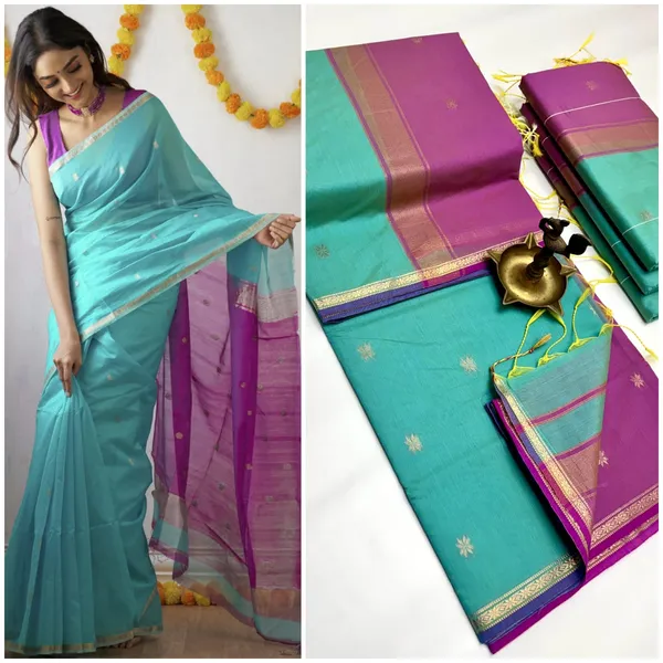 Kancheepuram_Light_Weight_Very_Soft_Little_Border_Saree_With_Running_Blouse