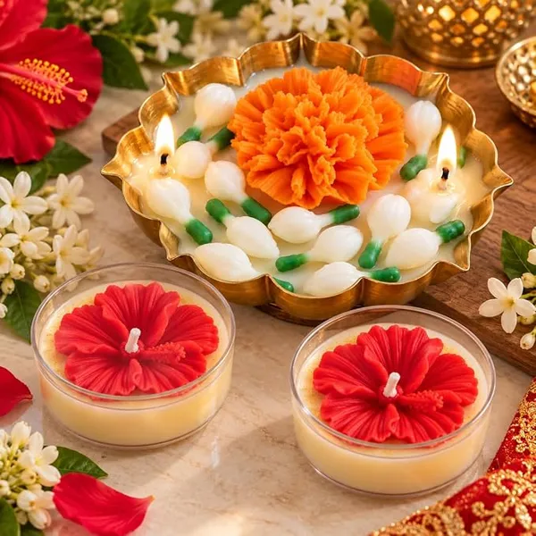 4.5-Inch_Mogra_Urli_Candle_with_2_Decorative_Tea_Lights