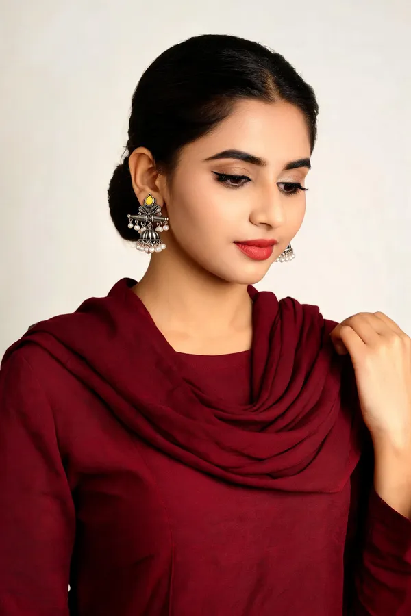 Oxidized_Silver_And_Yellow_Accent_Traditional_Jhumka_Earrings_For_Women
