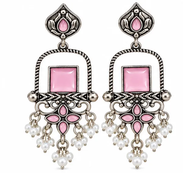 Silver_Tone_Pink_Stone_Pearl_Drop_Earrings_for_Women