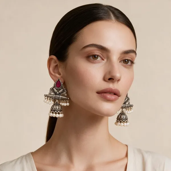 Oxidized_Silver_Pink_Stone_Jhumka_Earrings_For_Women