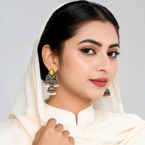 Oxidized_Silver_Yellow_Stone_Pearl_Jhumka_Earrings_For_Women