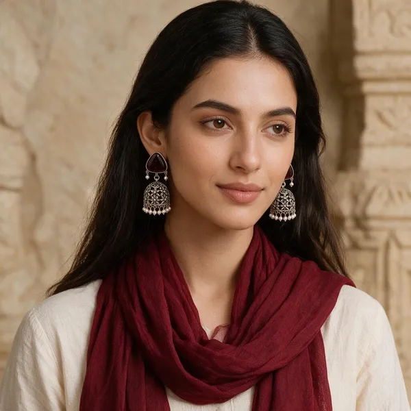 Maroon_Oxidized_Silver_Floral_Dome_Jhumka_Earrings_For_Women