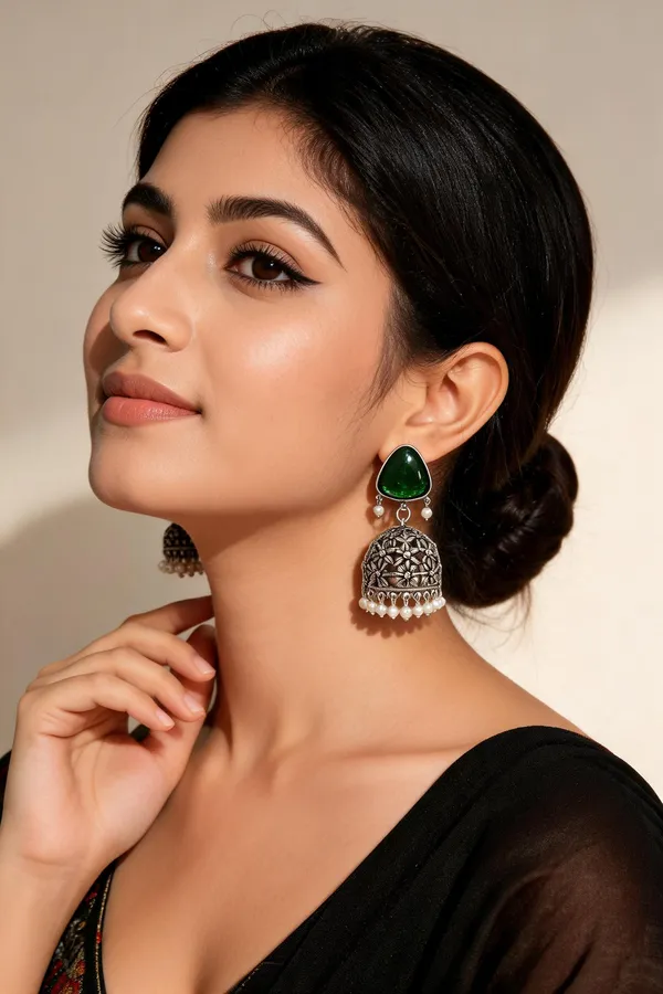 Green_Oxidized_Silver_Floral_Lattice_Jhumka_Earrings_For_Women