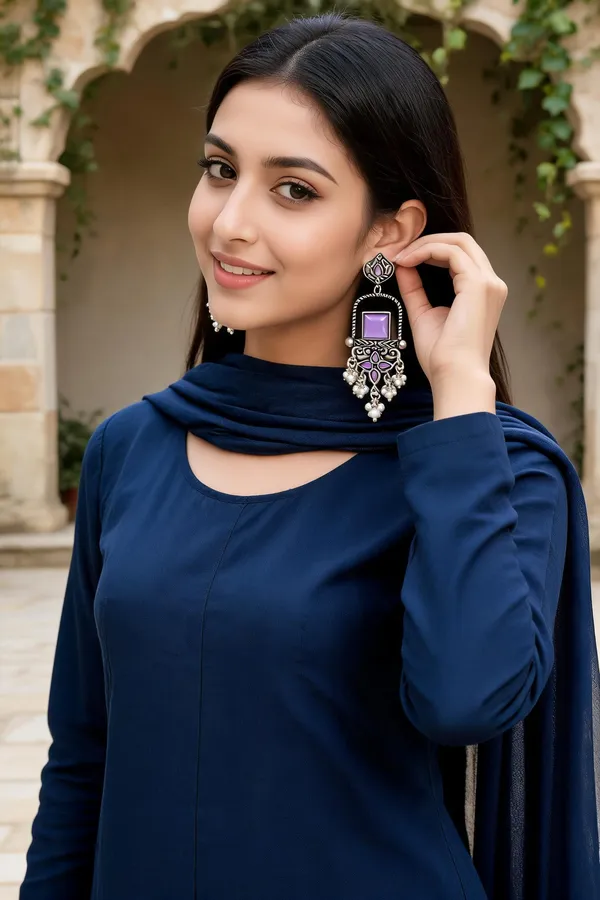 Oxidized_Silver_Purple_Stone_Pearl_Drop_Earrings_For_Women