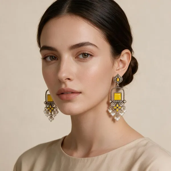 Oxidized_Silver_Yellow_Stone_Chandelier_Earrings_For_Women