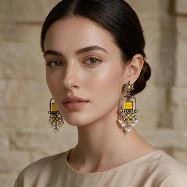 Oxidized_Silver_Yellow_Stone_Chandelier_Earrings_For_Women
