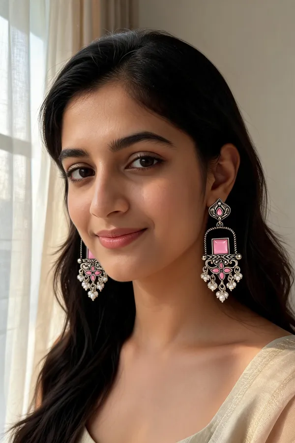 Oxidized_Silver_Pink_Stone_Pearl_Drop_Earrings_For_Women