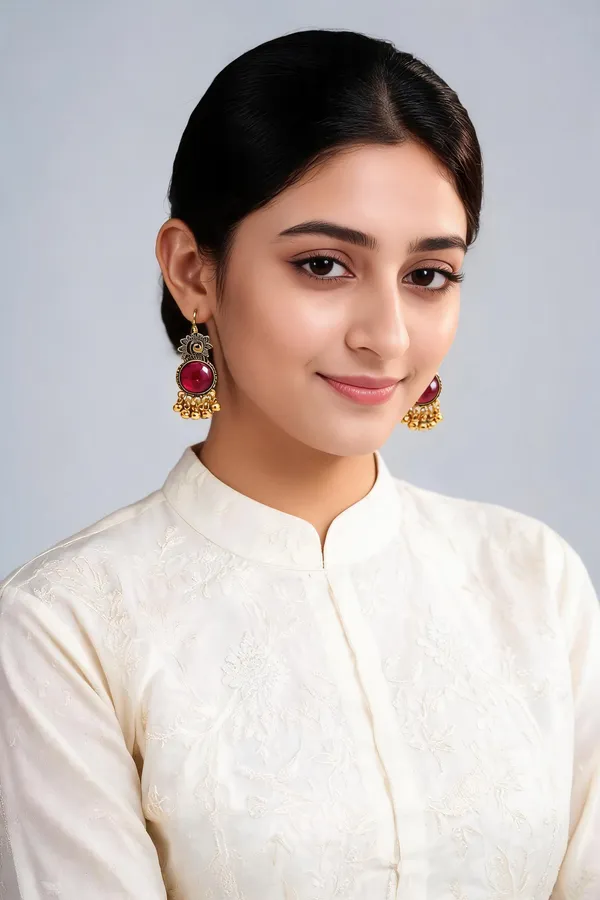 Gold_Tone_Peacock_Red_Stone_Dangle_Earrings_For_Women