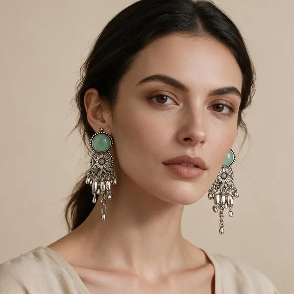 Oxidized_Silver_Green_Stone_Floral_Dangle_Earrings_For_Women