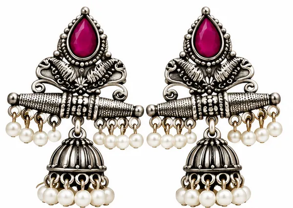 Pink_Stone_Oxidized_Silver_Jhumka_Earrings_for_Women