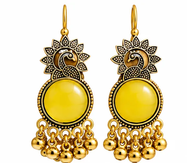 Gold_Tone_Peacock_Design_Yellow_Stone_Dangle_Earrings