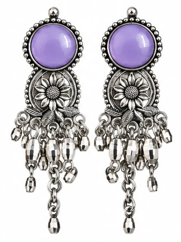 Purple_Stone_Oxidized_Silver_Floral_Chandelier_Earrings