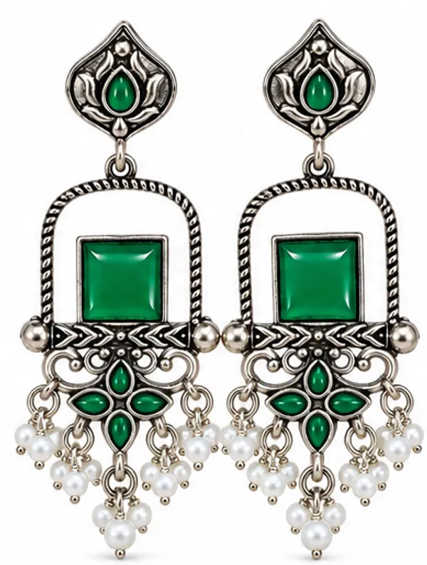 Oxidised_Green_Stone_Pearl_Drop_Earrings_for_Women