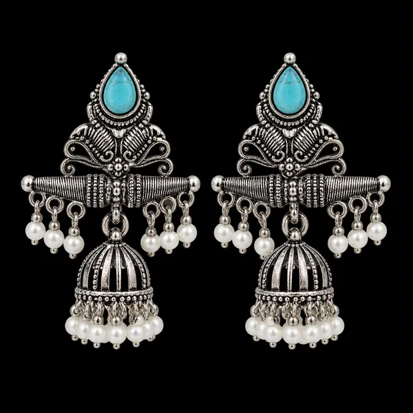 Oxidized_Silver_Turquoise_Jhumka_Earrings_for_Women