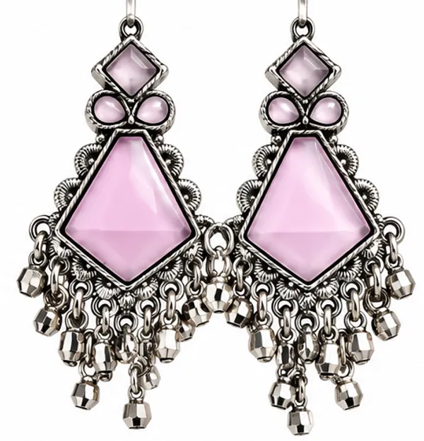 Pink_Stone_Silver_Tone_Chandelier_Earrings_For_Women