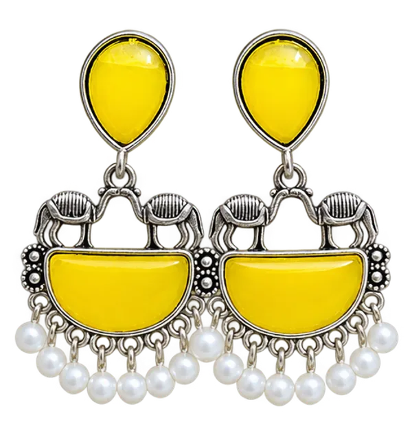 Silver_Tone_Yellow_Elephant_Pearl_Drop_Earrings_for_Women