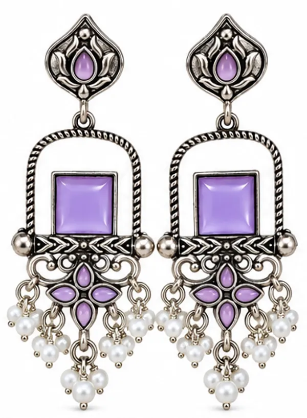 Silver_Tone_Purple_Stone_Pearl_Drop_Earrings_for_Women