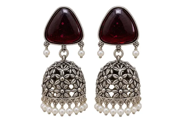 Maroon_Oxidized_Jhumka_Earrings_for_Women