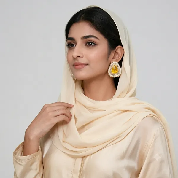Gold_Tone_Yellow_Stone_Pearl_Triangular_Earrings_For_Women