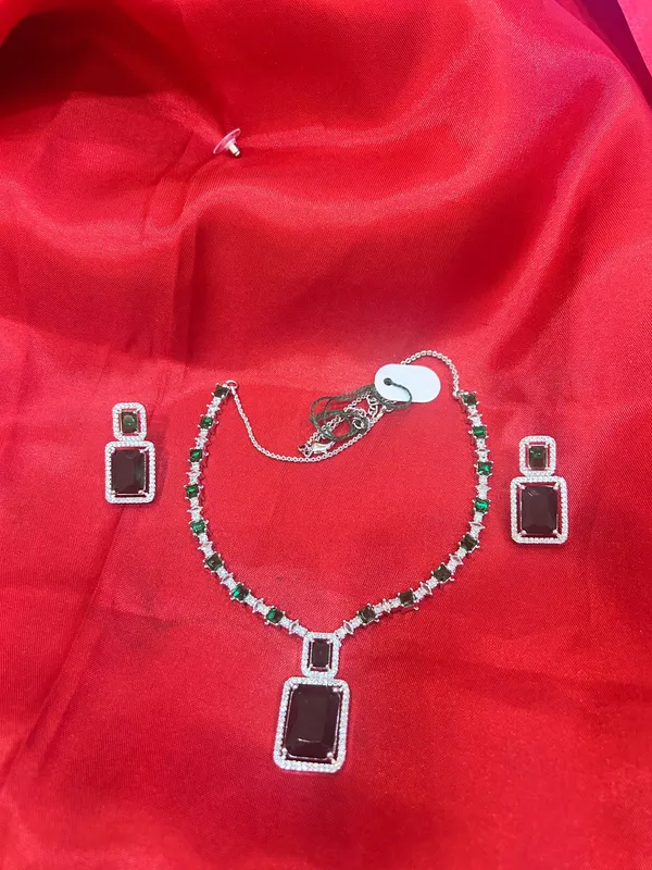 Silver_Tone_Stone_Necklace_And_Earrings_Set_For_Women