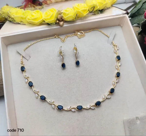 Gold_Tone_Blue_Stone_Necklace_And_Earrings_Set_for_Women