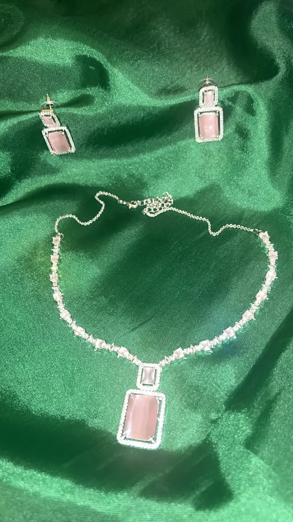 Pink_Stone_Silver-Tone_Necklace_And_Earrings_Set_for_Women